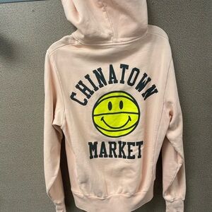 Men Peach Hoodie with Smiley Face Graphic